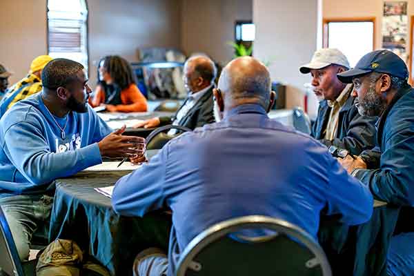 Meeting participants discussing topics